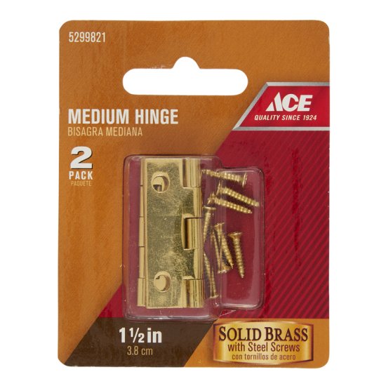 1-1/2 in. W x 1 in. L Polished Brass Brass Medium Hinge 2 pk