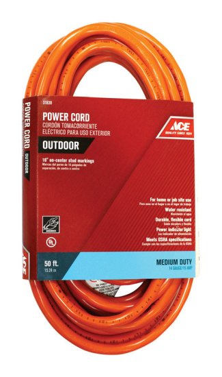 Indoor and Outdoor 50 ft. L Orange Extension Cord 14/3 SJTW