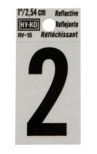 1 in. Reflective Black Vinyl Self-Adhesive Number 2 1 pc.