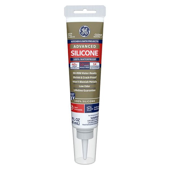 (image for) GE Advanced Clear Silicone 2 Kitchen and Bath Caulk Sealant 2.8 