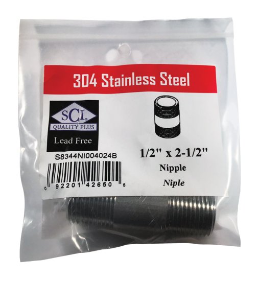 1/2 in. MPT x 2-1/2 in. L Stainless Steel Nipple