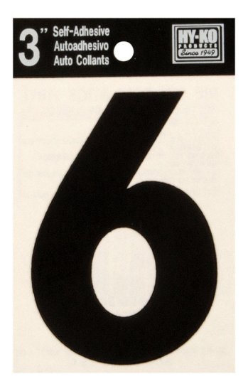 3 in. Black Vinyl Self-Adhesive Number 6 1 pc.