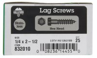 1/4 in. x 2-1/2 in. L Hex Stainless Steel Lag Screw 25 p