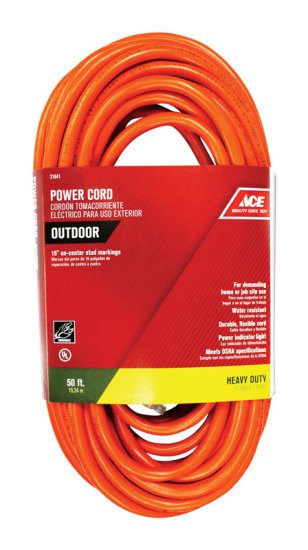 Indoor and Outdoor 50 ft. L Orange Extension Cord 12/3 SJTW