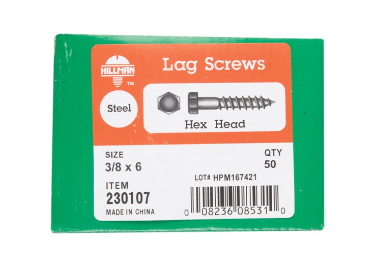 3/8 in. x 6 in. L Hex Zinc-Plated Steel Lag Screw 50 pk