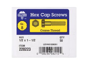 1/2 in. Dia. x 1-1/2 in. L Heat Treated Steel Hex Head C