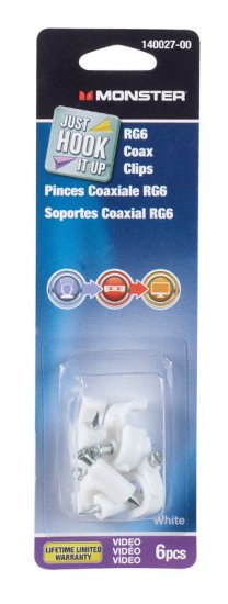 Just Hook It Up Cable RG6 Coaxial Cable Clips 6 pk