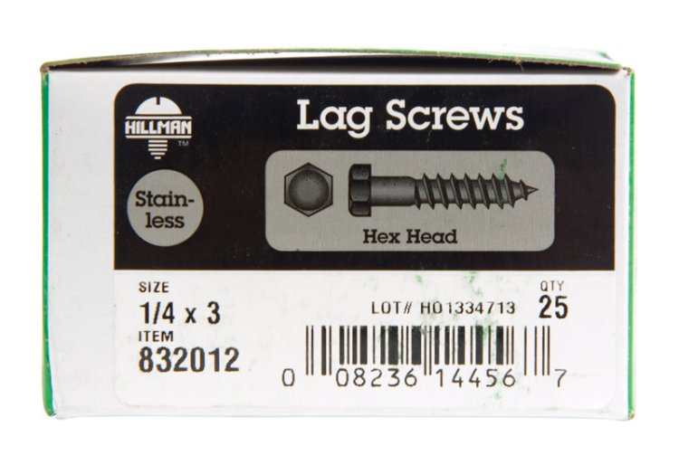 1/4 in. x 3 in. L Hex Stainless Steel Lag Screw 25 pk