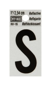 1 in. Reflective Black Vinyl Self-Adhesive Letter S 1 pc.