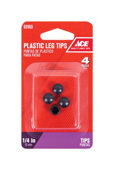 Plastic Leg Tip Black Round 1/4 in. W 4 pk