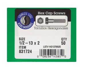 1/2-13 in. Dia. x 2 in. L Steel Hex Head Cap Screw 50 pk