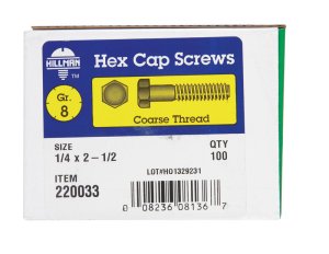 1/4 in. Dia. x 2-1/2 in. L Heat Treated Steel Hex Head C