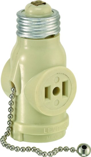 Plastic Medium Base Lampholder w/Outlet & Pull Chain 1 p