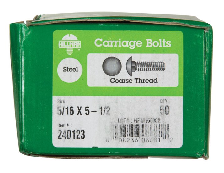 5/16 in. Dia. x 5-1/2 in. L Zinc-Plated Steel Carriage B