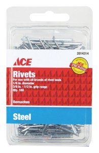 1/8 in. Dia. x 1/2 in. Steel Rivets Silver 100 pk