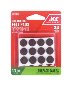 Felt Self Adhesive Pad Brown Round 1/2 in. W 24 pk