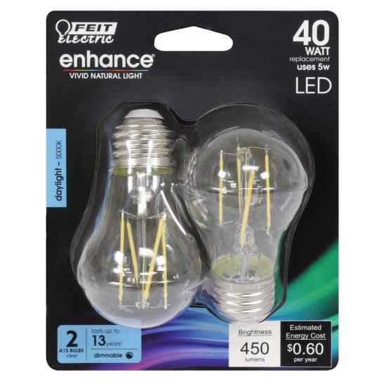 A15 E26 (Medium) Filament LED Bulb Daylight 40w Eqv. 2pk