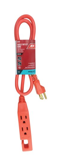 Indoor 3 ft. L Orange Triple Outlet Cord 14/3 SJT