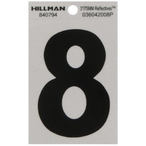 Hillman 3 in. Reflective Black Vinyl Self-Adhesive Number 8 1 pc