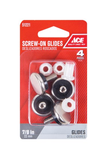 Silver 1/4 in. Screw-On Nickel Chair Glide 4 pk