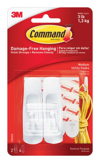 Command Medium Plastic Hook 3-7/8 in. L 2 pk