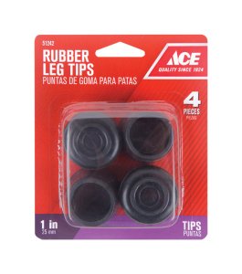 Rubber Leg Tip Black Round 1 in. W 4 pk