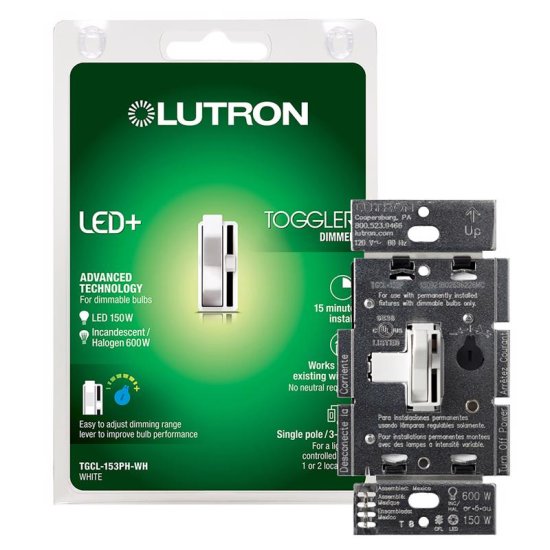 Lutron Toggler White 150 W 3-Way Dimmer Switch 1 pk