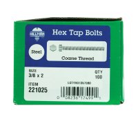 3/8 in. Dia. x 2 in. L Zinc Plated Steel Hex Tap Bolt 10