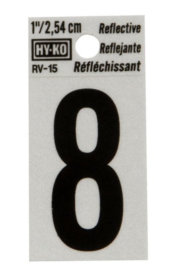 1 in. Reflective Black Vinyl Self-Adhesive Number 8 1 pc.