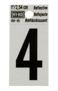 1 in. Reflective Black Vinyl Self-Adhesive Number 4 1 pc.