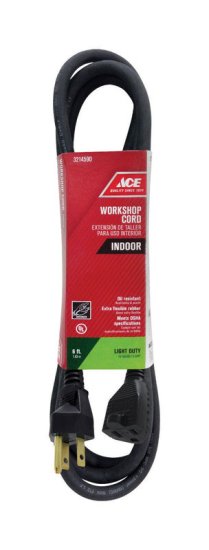 Ace Indoor 6 ft. L Black Extension Cord 16/3 SJO