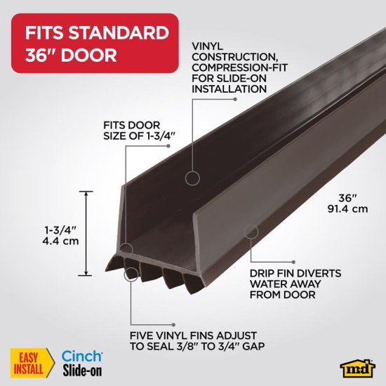 (image for) Brown Vinyl U-Shaped Bottom For Doors 36 in. L X 1.75 in.