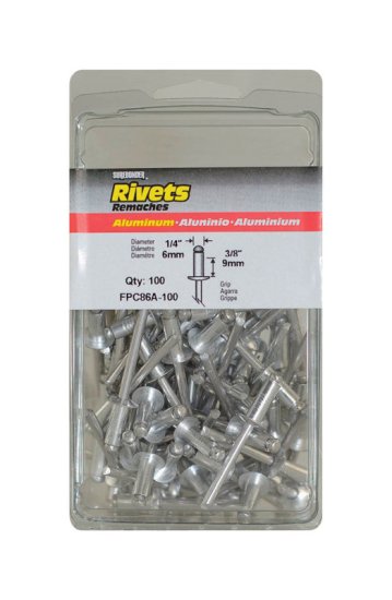 1/4 in. Dia. x 3/8 in. Aluminum Rivets Silver 100 pk