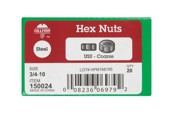 3/4 in. Zinc-Plated Steel USS Hex Nut 20 pk