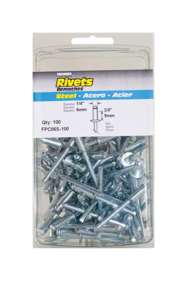 1/4 in. Dia. x 1/4 in. Steel Rivets Silver 100 pk