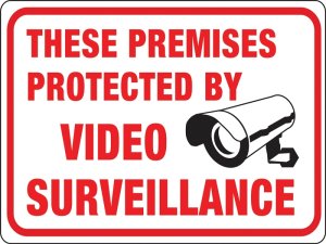 (image for) THESE PREMISES PROTECTED BY VIDEO SURVEILLANCE, Black/Red Legend, Plastic