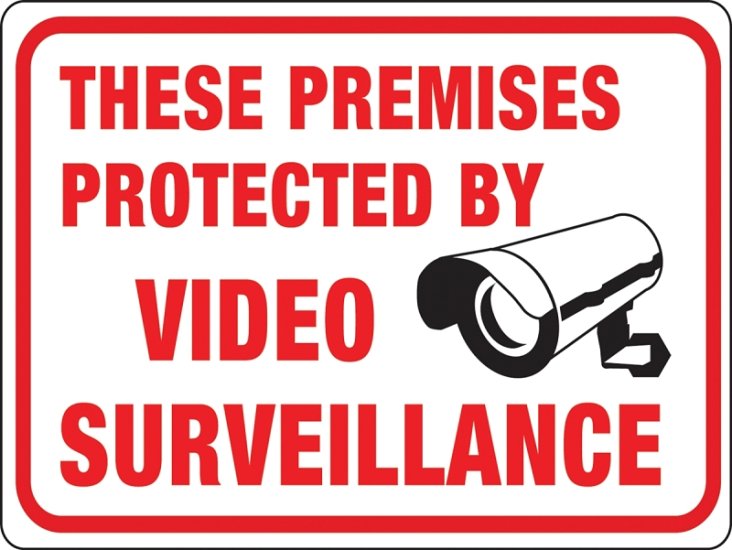 (image for) THESE PREMISES PROTECTED BY VIDEO SURVEILLANCE, Black/Red Legend, Plastic