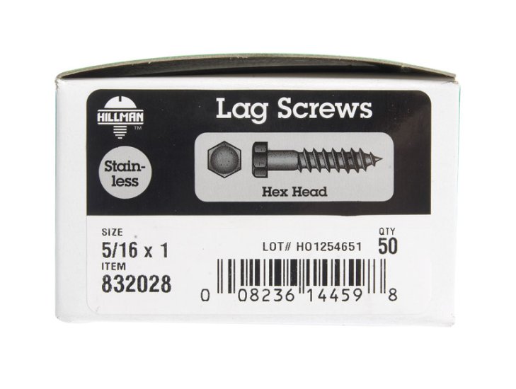 5/16 in. x 1 in. L Hex Stainless Steel Lag Screw 50 pk