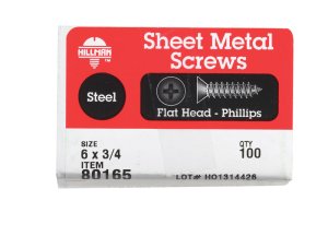 No. 6 x 3/4 in. L Phillips Flat Head Zinc-Plated Steel S