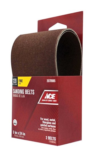 24 in. L x 3 in. W Aluminum Oxide Sanding Belt 120 Grit Fine