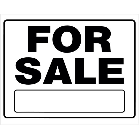 White For Sale Sign 20 inch H X 24 inch W