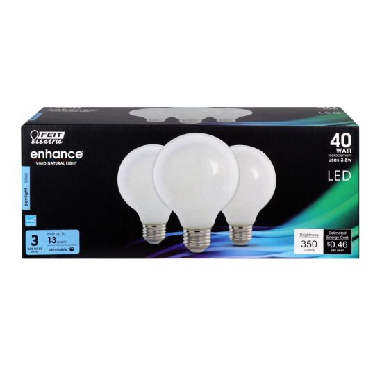 G25 E26 (Medium) LED Bulb Daylight 40W Eqv 3-Pk