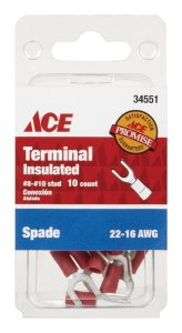 Insulated Wire Spade Terminal Red 10 pk