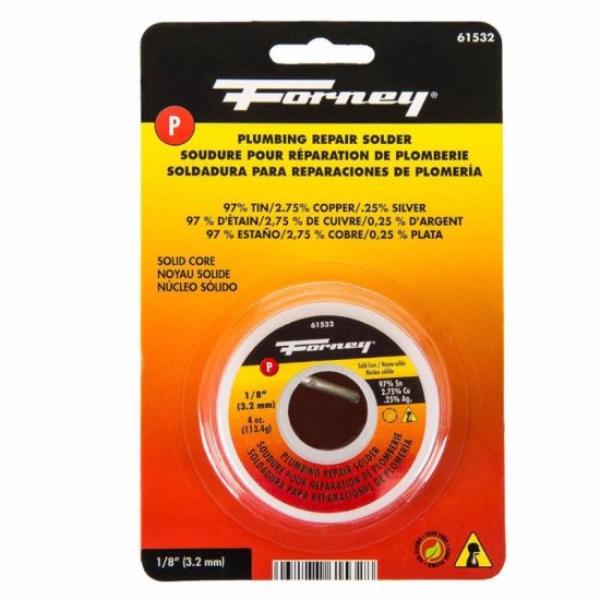 Forney 4 oz Lead-Free Plumbing Solder 0.13 in. D Tin/Copper/Silv