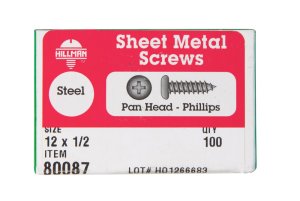 No. 12 x 1/2 in. L Phillips Pan Head Zinc-Plated Steel S