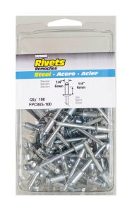 1/4 in. Dia. x 3/8 in. Steel Rivets Silver 100 pk