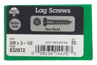 3/8 in. x 3-1/2 in. L Hex Stainless Steel Lag Screw 25 p