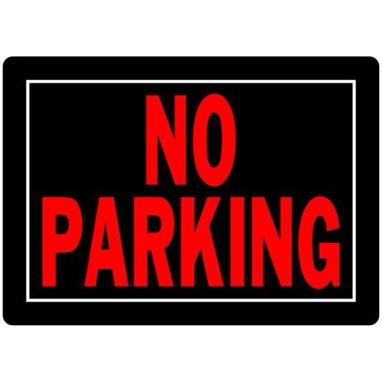 English Black No Parking Sign 10 inch H X 14 inch W