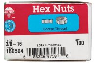 3/8 in. Zinc-Plated Steel USS Hex Nut 100 pk