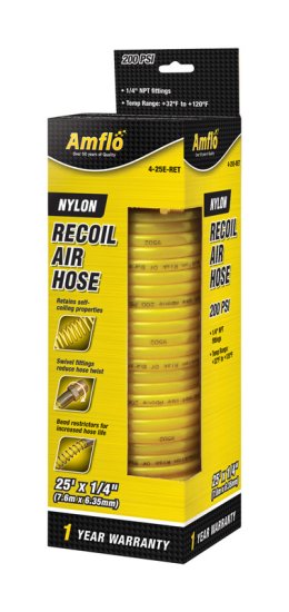 25 ft. L x 1/4 in. Dia. Nylon Recoil Air Hose 200 psi Yellow